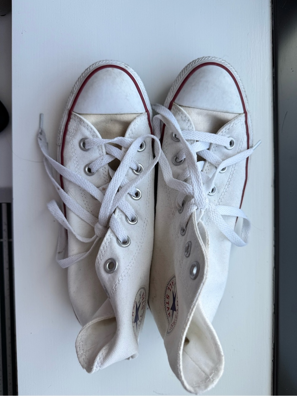 Converse White High Top Sneakers with Red Trim